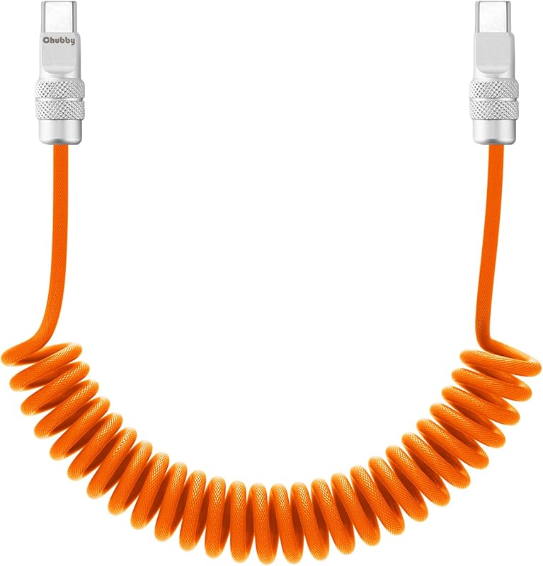 USB C to C 240W Braided Coiled Charging Cable, Orange, 6FT | 45,000+ Bend Tested, 480Mbps Data Transfer, E-Marker Safety Chip, Strong Elasticity, Retracts to Stay Neat