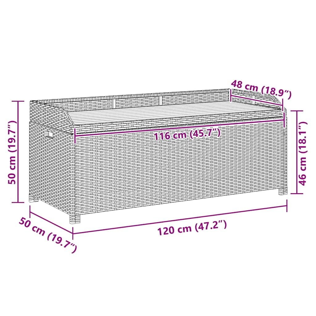 vidaXL Ławka ogrodowa ze schowkiem, 120 cm, polirattan, szara