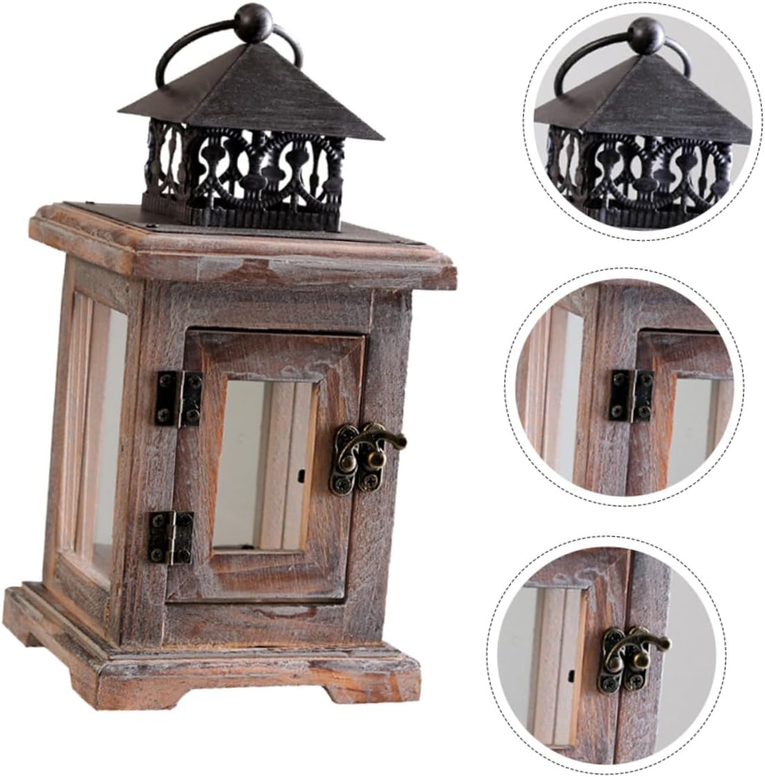 Retro Wooden Decorative Lantern Candle Holder Compact Desktop Adornment for Home Wedding Banquet Vintage Style Rustic Light Accessory with Artistic Pattern