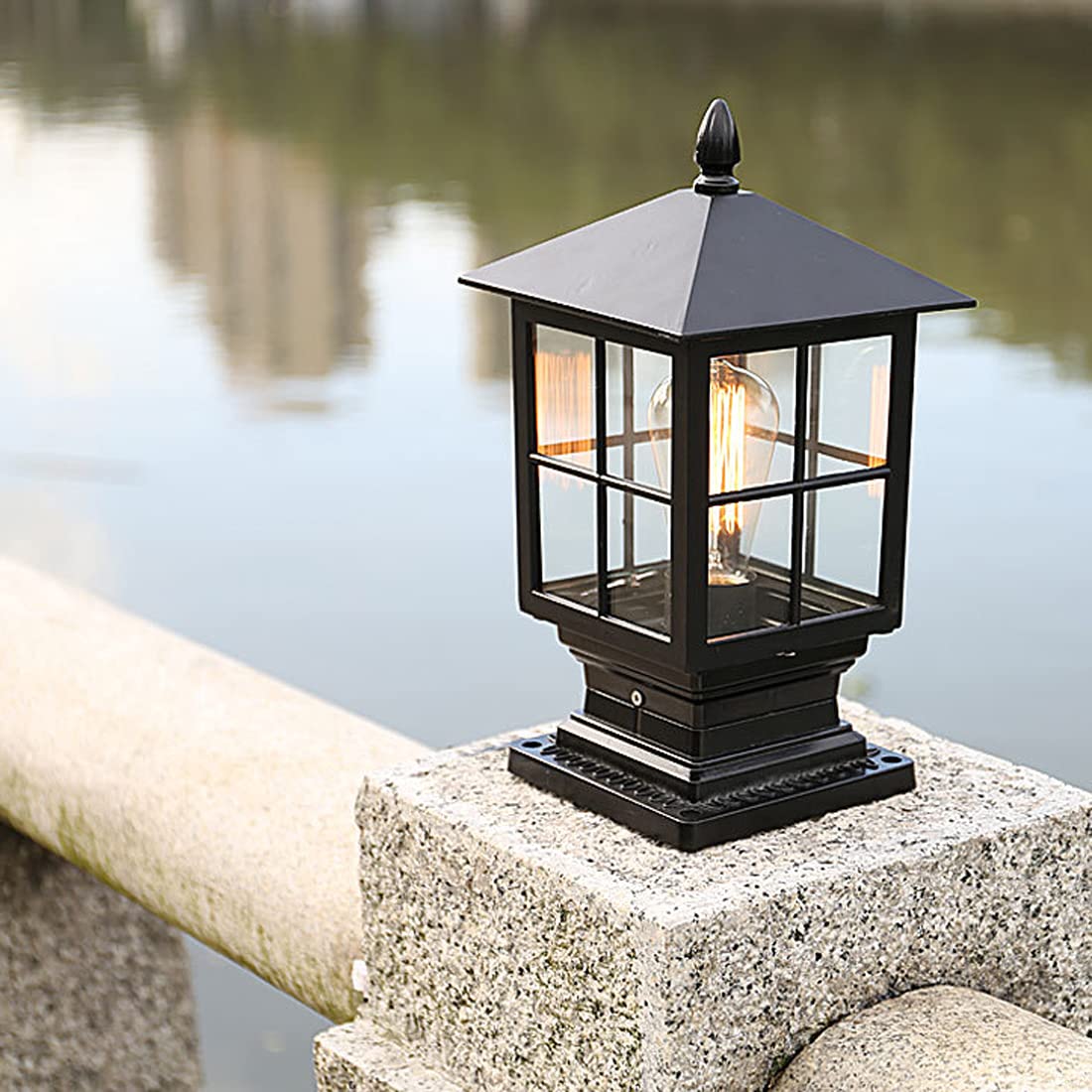 LED Lampe Pilier Portail Exterieur, E27 Moderne Lampadaire De Jardin Étanche Lampe Pilier Exterieur pour Chemin Terrasse Jardin Cour Paysage, Aluminium Lampe Sur Pied Extérieur, Noir