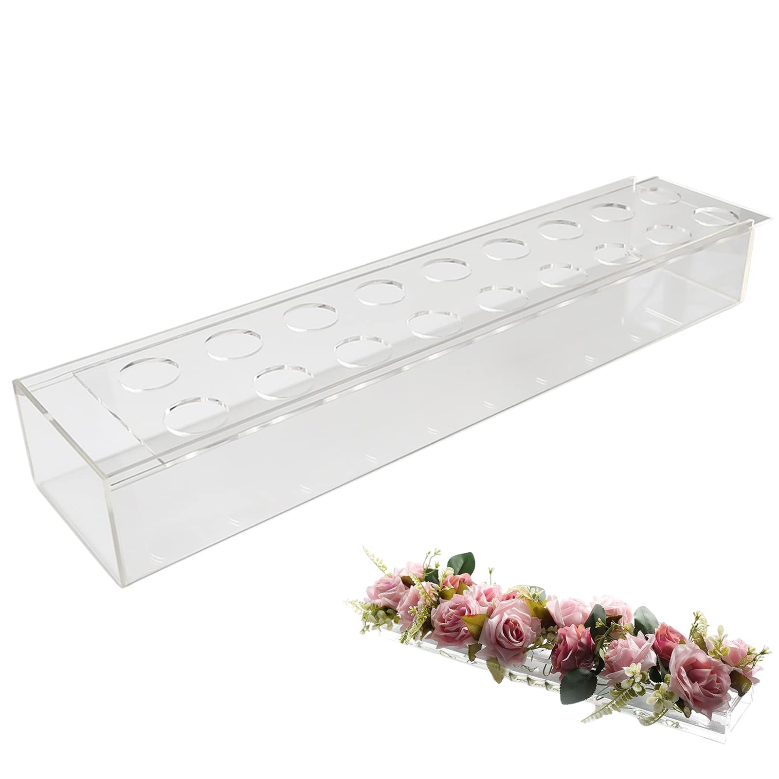 Clear Acrylic Flower Vase, Rectangle Glass Background Vase, Planter Centerpiece, Flower Pot for Flowers, Floral Arrangements, Office Decor, for Wedding, Showers