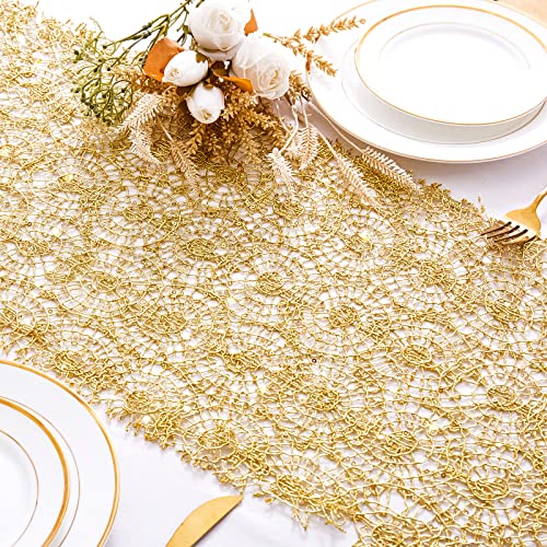 2 Packs 12 X 80 Inches Gold Sequin Mesh Table Runner Home Table Decor Table Line For Rustic Party Wedding Decorations Mesh Roll #TOP1