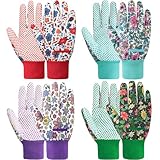 DOFOWORK Gardening Gloves - 4 Pair Garden Gloves for Women, Soft Womens Gardening Gloves Floral Cute Garden Gloves for Ladies Yard Garden Glove with PVC Dots