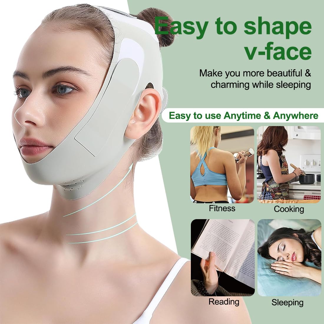 Doppio Mento Maschera Viso Snellente,Maschere Riutilizzabili a V,Fascia per il lifting del viso per il dimagrimento,per il viso Per Facciale a forma di V per viso rassodante anti-rughe
