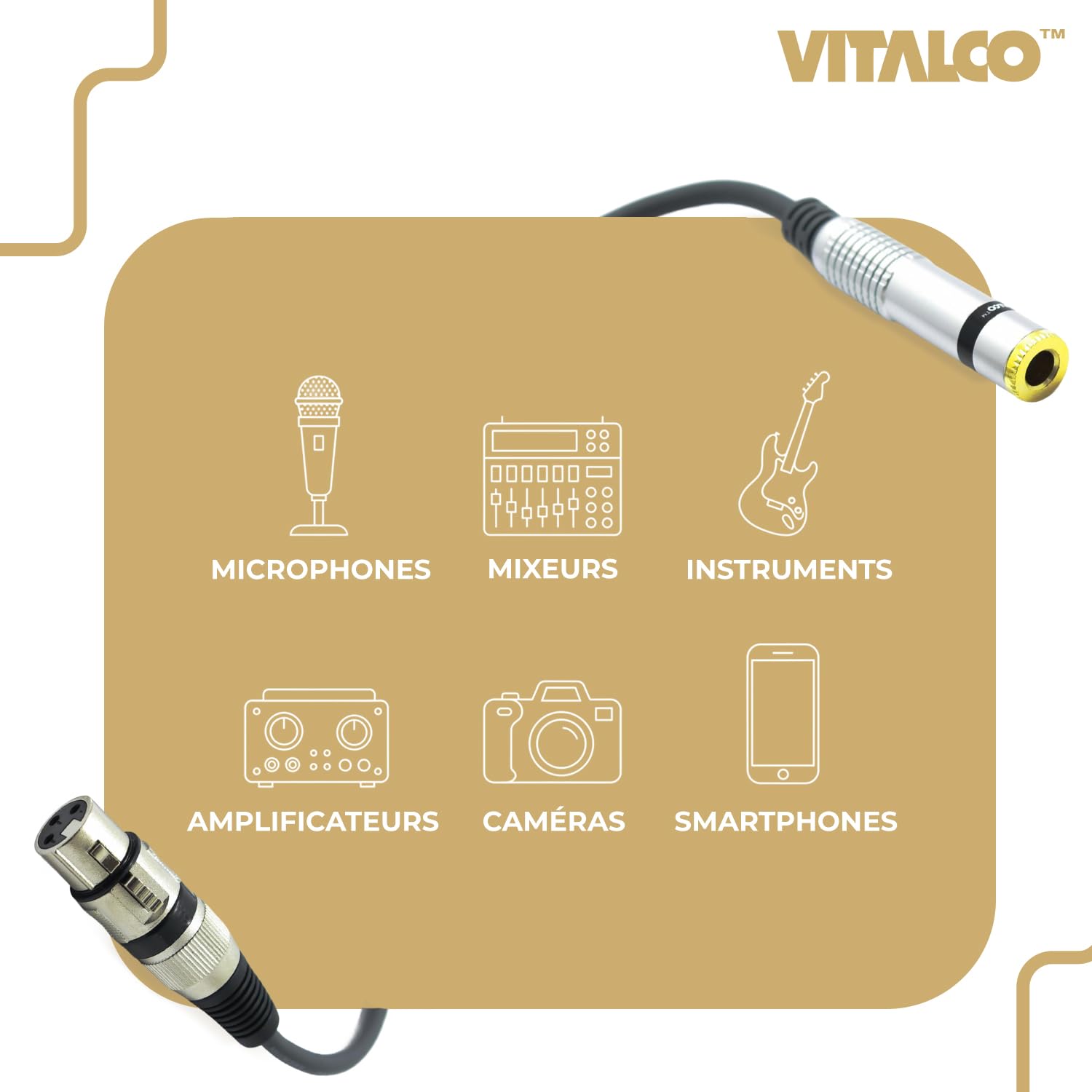 Adaptateur XLR Mâle vers Jack 6.35mm Mono Femalle Audio Prise 3 Broches Connecteur XLR vers Femalle Jack 6.35 TS Câble de Connexion Microphone
