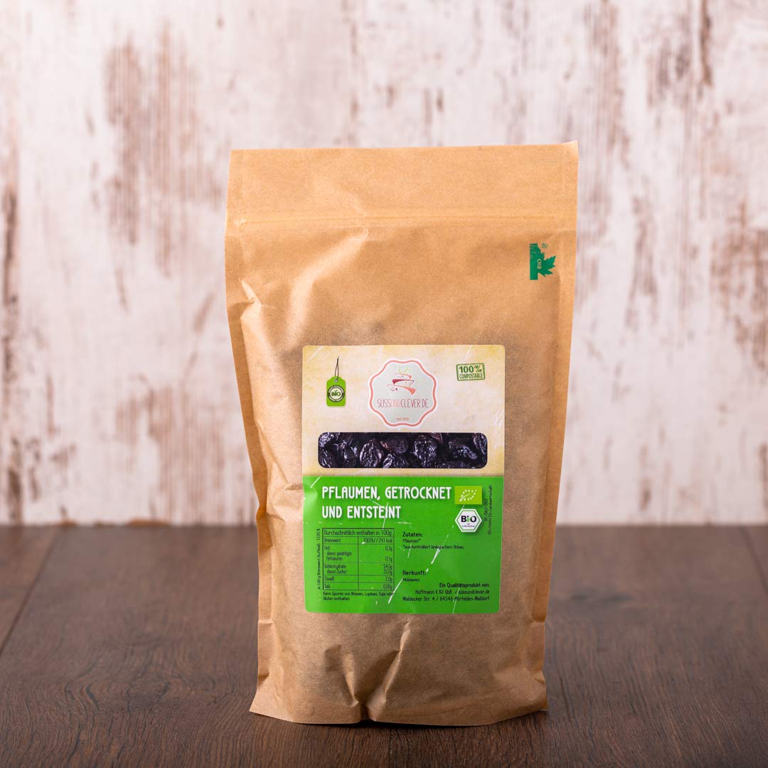 süssundclever.de® Bio Pflaumen | getrocknet & entsteint | 5,0 kg (5 x 1,0 kg) | plastikfrei und ökologisch-nachhaltig abgepackt