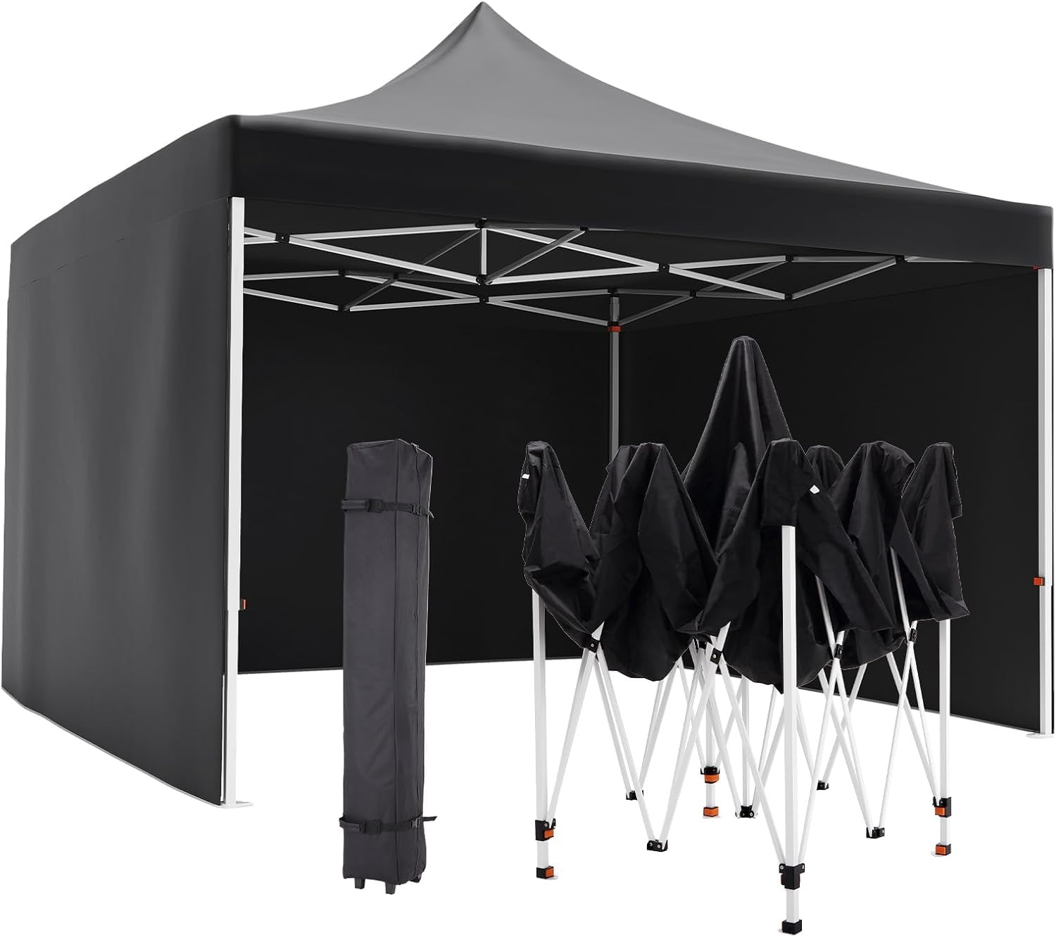 10FTx10FT Pop-Up Waterproof Windproof and Uv-Proof Gazebo Instant Portable Canopy Tent 10'x10' with 3 Side Walls, 1 Wheeled Bag, 8 Ground Pegs for Stall/Outdoor/Party Events