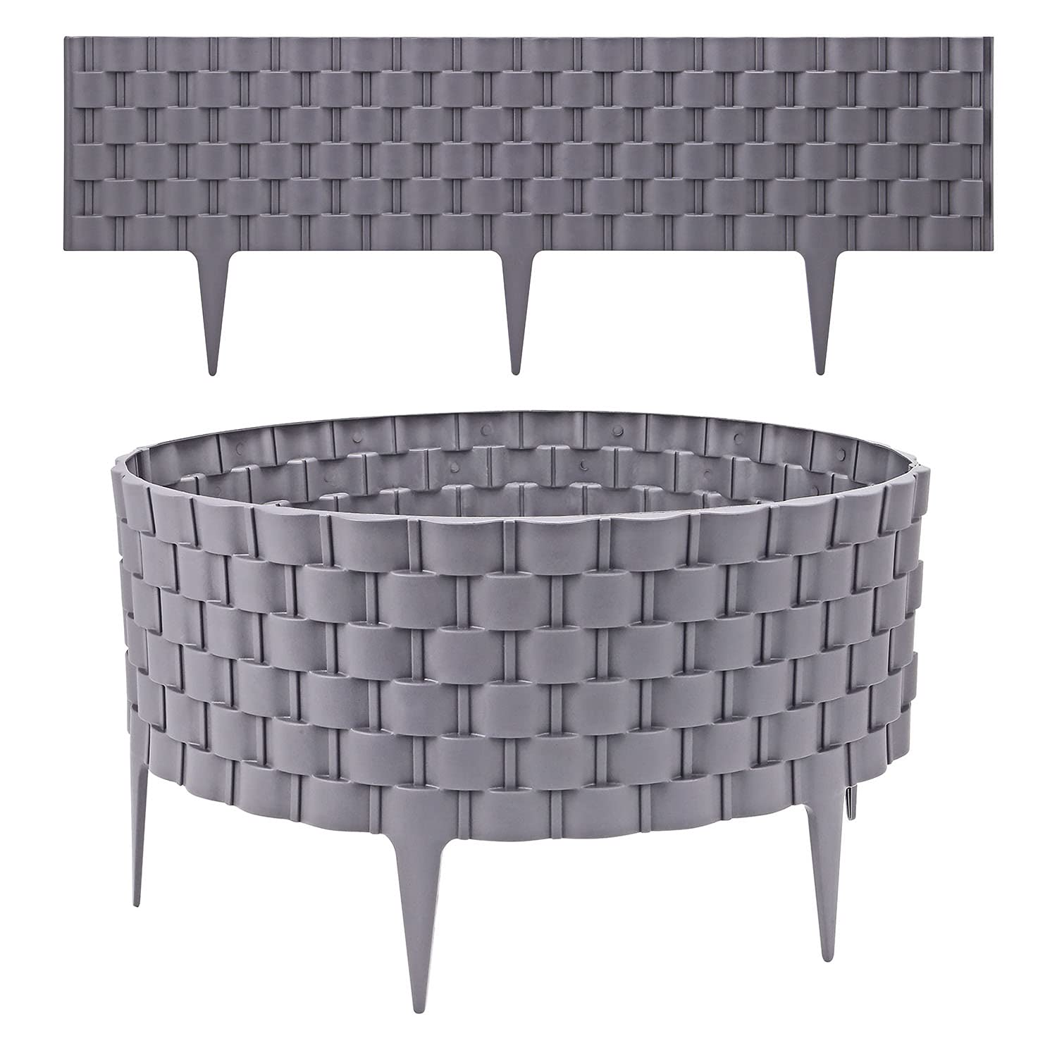 Taylor & Brown Set of 16 Decorative Grey Garden Fencing Faux Rattan Effect Plastic Edging Lawn Plant Border Flowerbed Patio Driveway Weaved Rattan Effect | Covers a 9.52m long edging