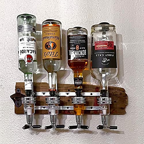 HAPYFMSHI Wall-Mounted House Liquor Dispenser | Alcohol Station Cocktail Tap, Push-Release Valves, Home Bar, Man Cave | Easy Assemble - Wooden Board NOT Included (4 Bottle) by HAPYFMSHI - Used condition - US$22.15