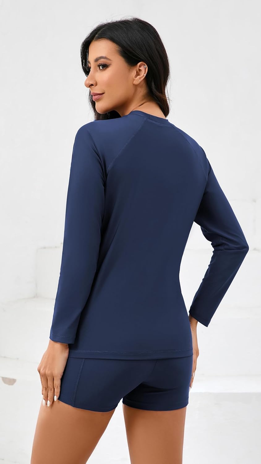 Halcurt Women's Built in Bra Rash Guard Long Sleeve Swimwear UPF 50 Two Piece Swim Shorts and Tops - Image 2