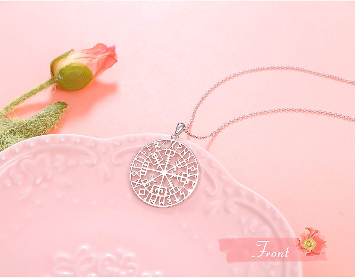 S925 Sterling Silver Large Compass Viking Pendant Necklace for Men Women Graduation Friendship Talisman Travel Jewelry - Image 3
