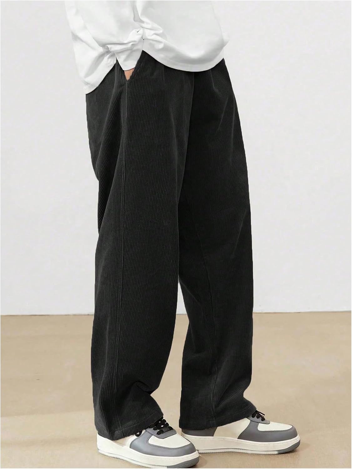 GORGLITTER Boy's Pants Corduroy Elastic Waist Straight Leg Winter Comfy Trousers with Pockets Streetwear