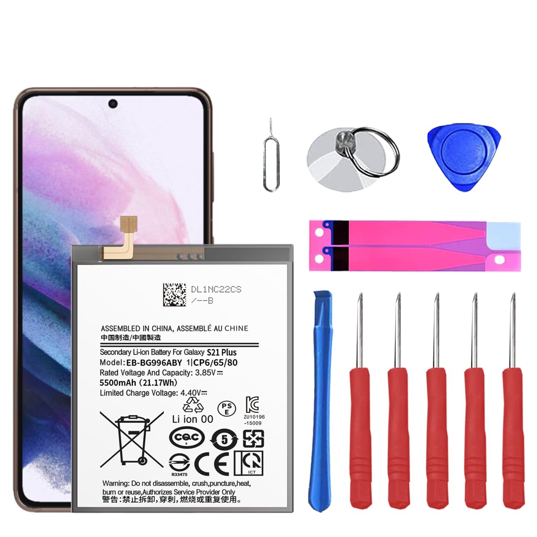 Galaxy S21 Plus Battery,5500mAh[2024 New Upgraded] EB-BG996ABY Replacement Battery for Samsung Galaxy S21 Plus Model (S21+ S21 Plus 5G SM-G996) with Tool Repair Kit