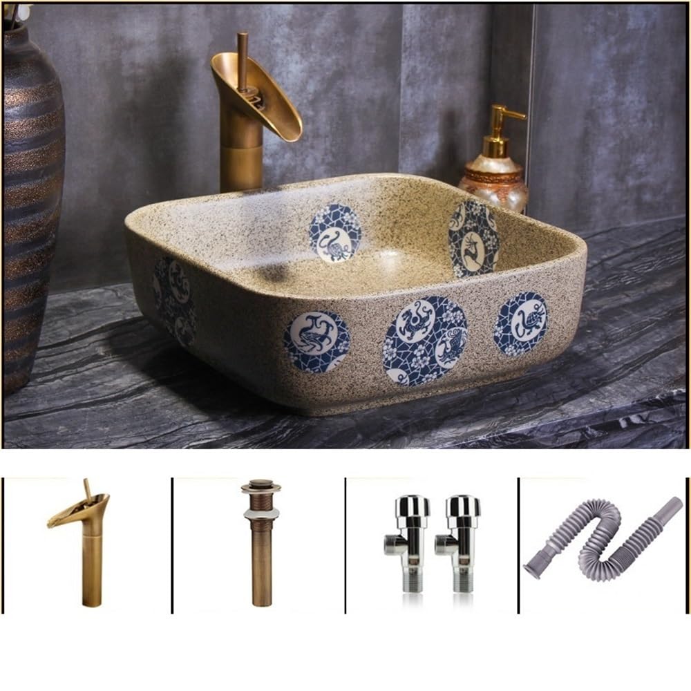 Zlewozmywak naczyniowy Ceramiczna umywalka łazienkowa nablatowa w stylu retro, (wraz z akcesoriami)
