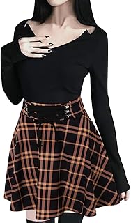 2025 - Falda con estampado de cuadros retro punk para mujer, con cremallera, falda corta, pentagrama