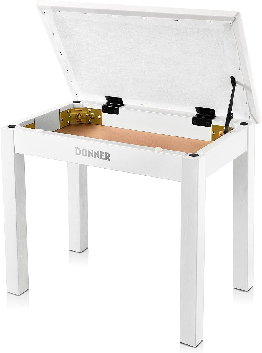 Banco de piano con almacenamiento, banco de teclado de madera maciza, estantería para piano, taburete, asiento de silla con cojín de gamuza de alta densidad, blanco