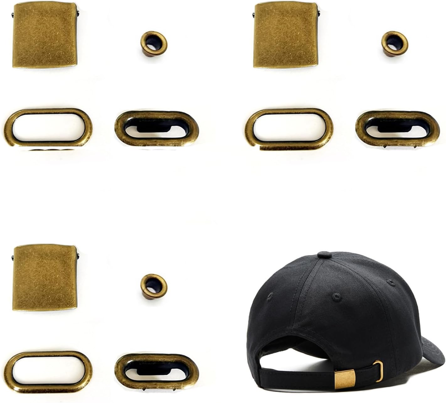 30 Sets Stainless Steel Hat Cap Buckle, Hat Snap Replacement, Adjustment Buckle Closures with Eyelet Grommet for Cap Backpack Straps Repair
