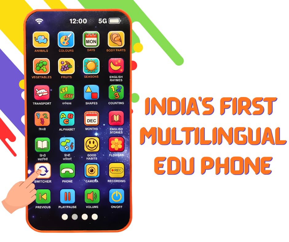 Image of Multi Language EduPhone | Educational, Screen - Free Toy |Type-C Rechargeable | 10 Indian Languages | 28 Functions | Flash Function | 20 Educational topics for Age 2 Years to 10 Years