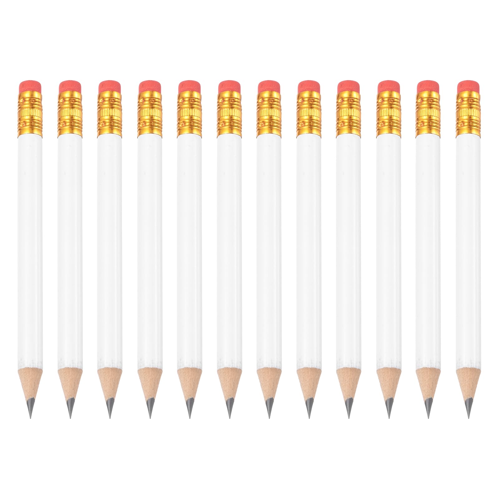 PATIKIL 12 Pack HB Pencils, 4inch Short Wood Graphite Pencils Thick Portable Golf Scoring Mini Pre Sharpened Erasable Pen with Eraser Bulk for Sport Games Meeting Office Writing,White