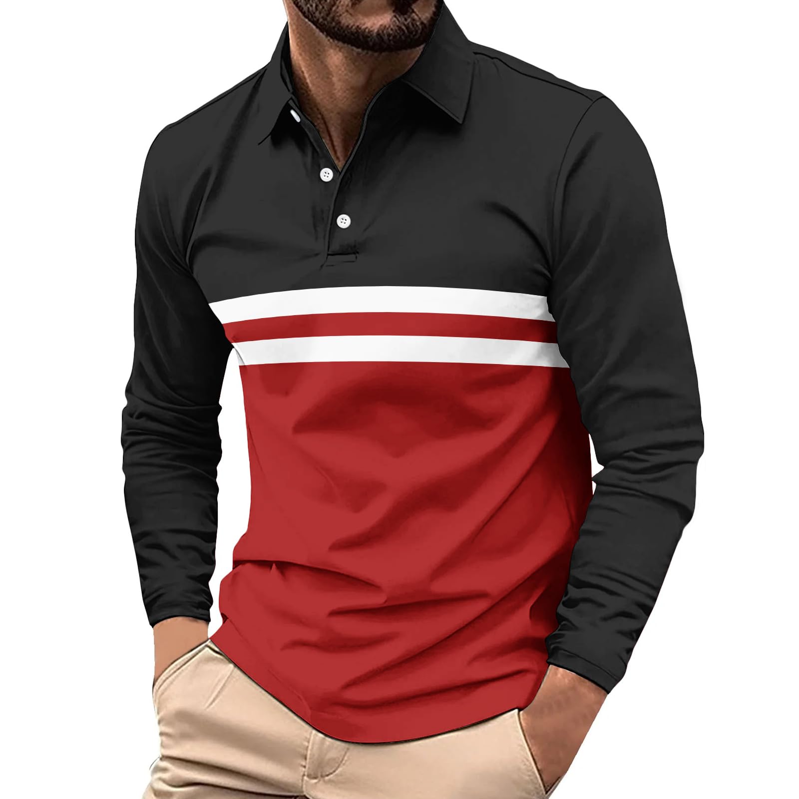 Pack de 3/5 Polos Homme Uni à Rayures Manches Longues Respirant à Séchage Rapide pour Golf/Course/Salle de Sport - Haute Performance