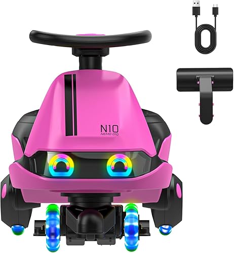 FanttikRide N10 - Coche eléctrico clásico con pedal, batería recargable tipo C, trapeador desmontable con un solo clic, GlideWiz, antivuelco, ruedas