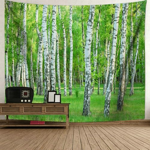 Tapisserie nature paysage vert et blanc grand format 260x240cm pour décoration murale
