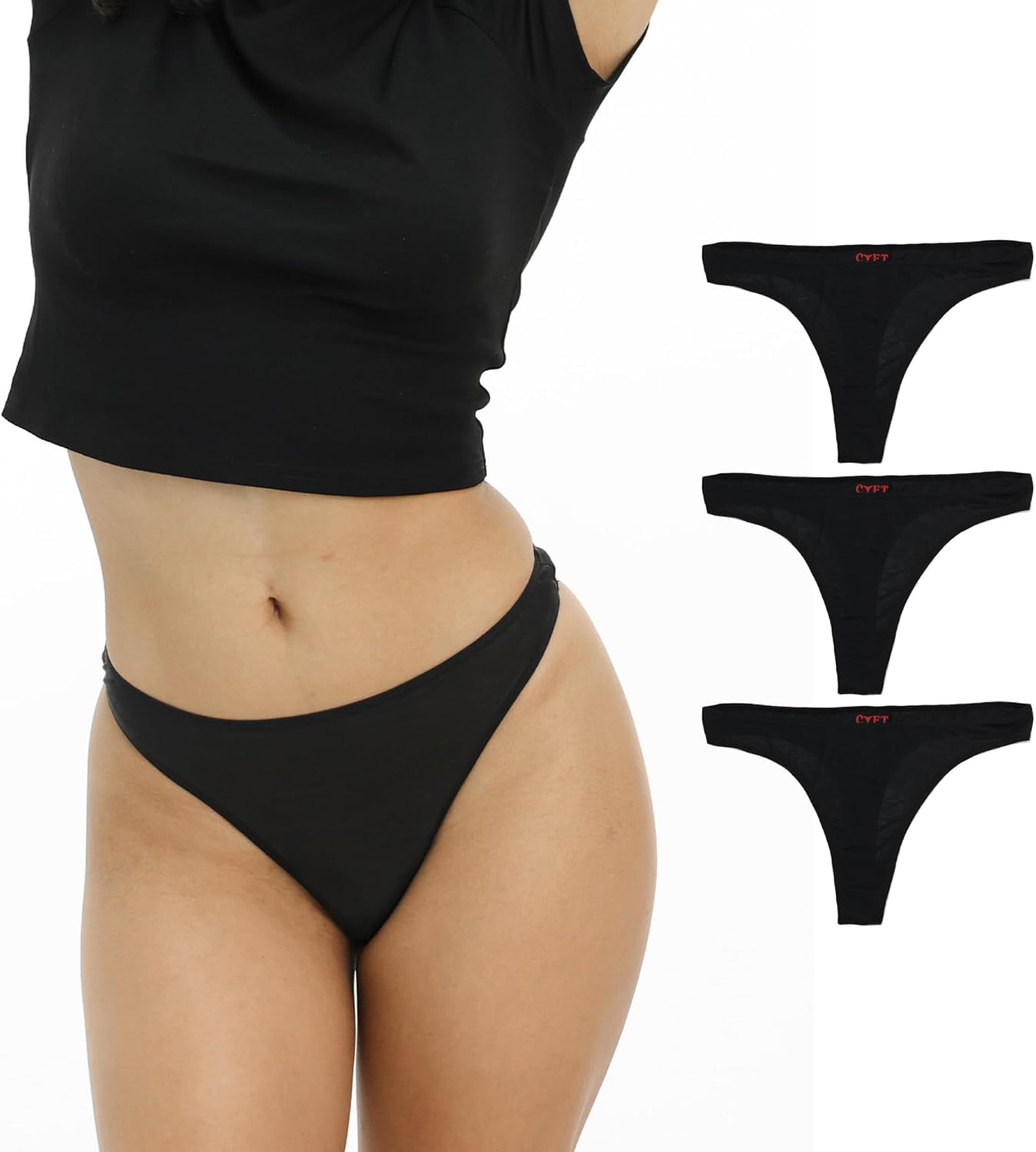 CUFT® Women’s TENCEL™ NON TOXIC - Thong Underwear – Breathable, Plastic-Free Fabric, Lightweight & Odor Reducing - 3 Pack