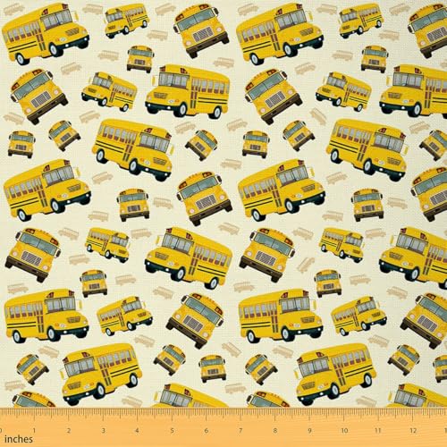 Feelyou Yellow School Bus Soft Flannel Fabric by The Yard Cartoon Truck Upholstery Fabric for Sewing Crafting Transport Vehicles Indoor Decor for Home DIY Projects 1 Yard