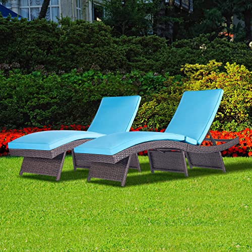 Folding Chaise Lounge Outdoor Patio Wicker Pool Chaise Lounge Chair For Outside Assembled Rattan Reclining Sun Lounger Sunbed Chair With Cushion Blue S Type Adjustable Backrest, No Assembly Required #TOP3
