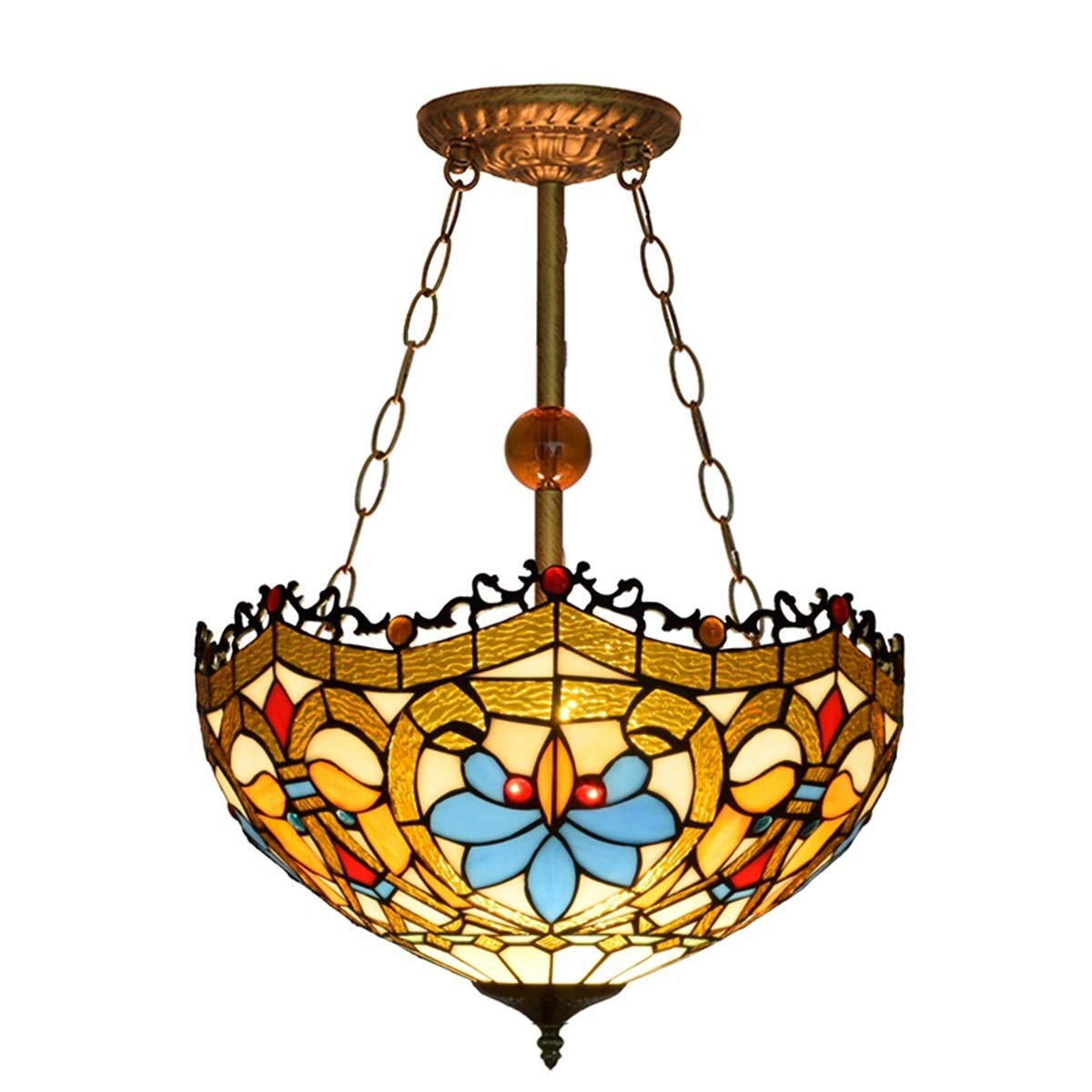 HPTHLY Ceiling Stained Glass Chandelier 16" Tiffany Parrot Pendant Light Style Ceiling Lamp Stained Glass Pendent Lamp Hanging Light Dining Bar Art Indoor Anti-Chandel