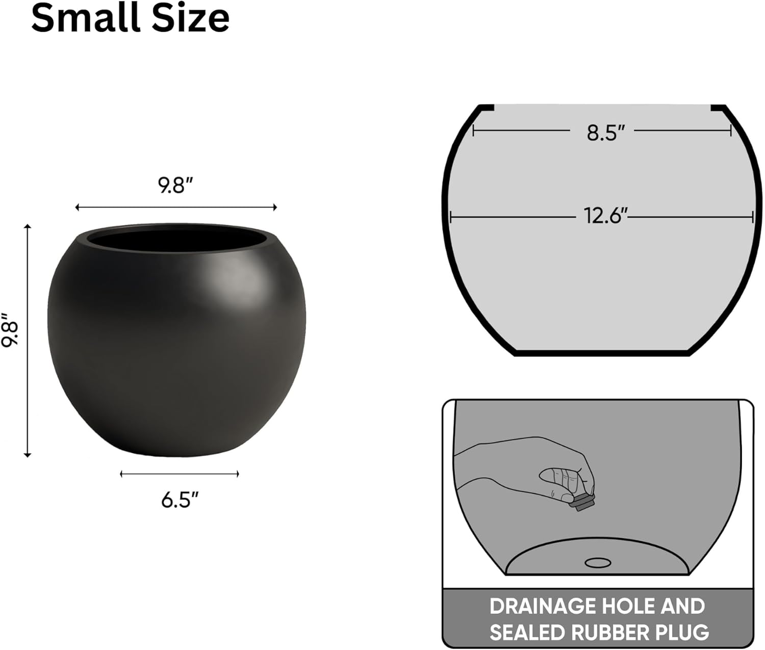 Small Black Fiberstone Sphere Planter for Indoor/Outdoor Use