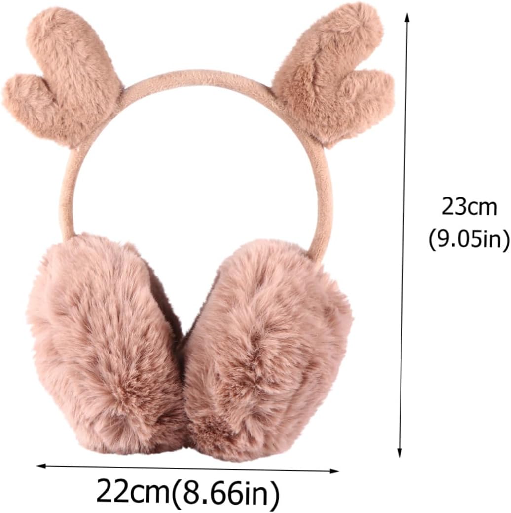 Ciieeo Reindeer Antlers Winter Earmuffs Foldable Plush Ear Warmers for Women Men Outdoor Cold Weather Brown Adjustable