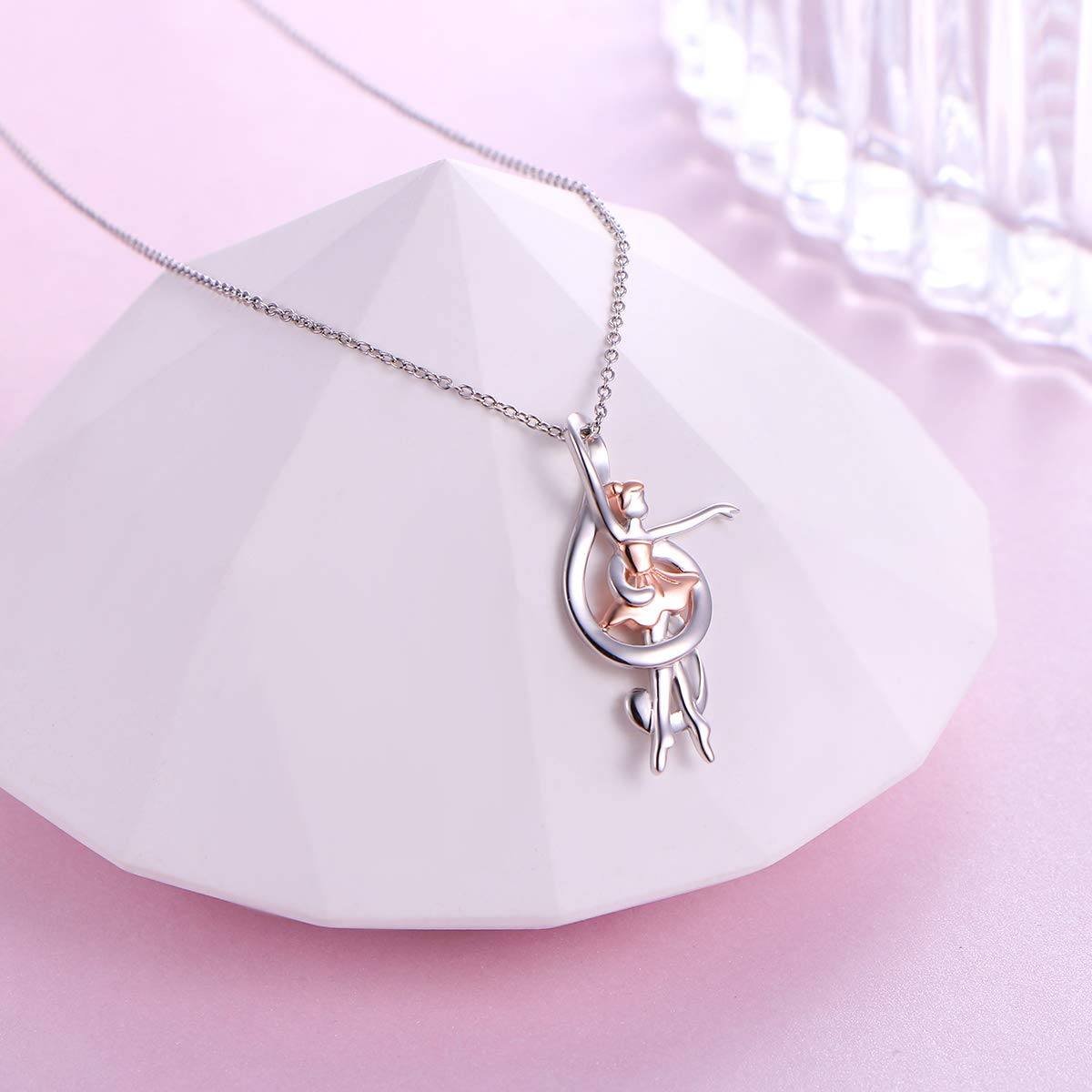 Collar de plata de ley con forma de corazón y nota musical, cadena de ballet de clave de sol para mujer, collares de música de dos tonos, regalos musicales para bailarinas, amantes de la
