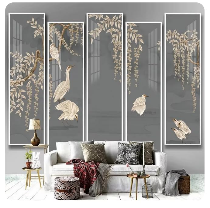 Papier peint 3D fleurs et oiseaux pour décorer le mur du canapé