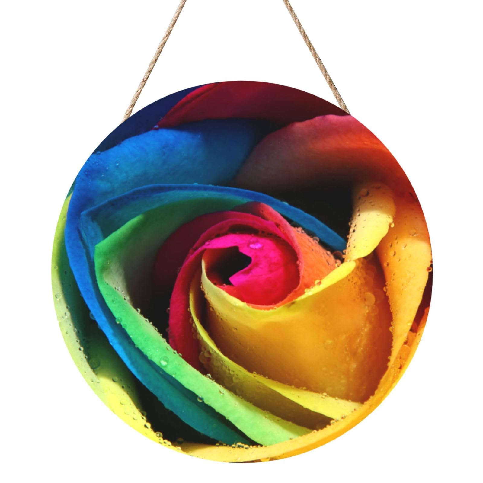 InOmak Colorful Roses, Round Wood Panel Painting 12 in, Wall Hanging Painting For Home