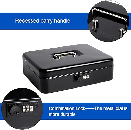 Miniatura 3 de Caja de efectivo grande con cerradura de combinación, caja de dinero de metal para efectivo, caja de bloqueo Lovndi con bandeja de dinero, caja de