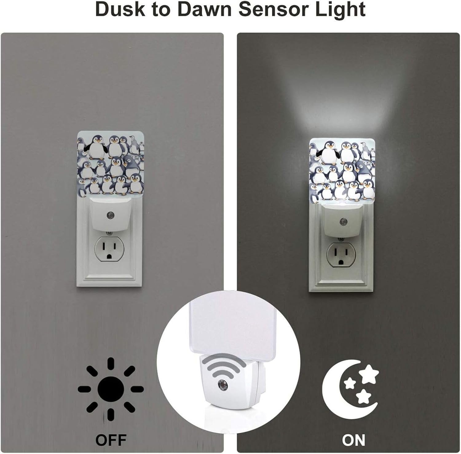 2 Pack many Cute Baby Penguins Sketch Night Light Plug in Dusk to Dawn Sensor LED Night Lights Plug into Wall Modern Night Lamp with Smart Sensor Automatic Nightlights for Kids Room Bedroom Decor image 3