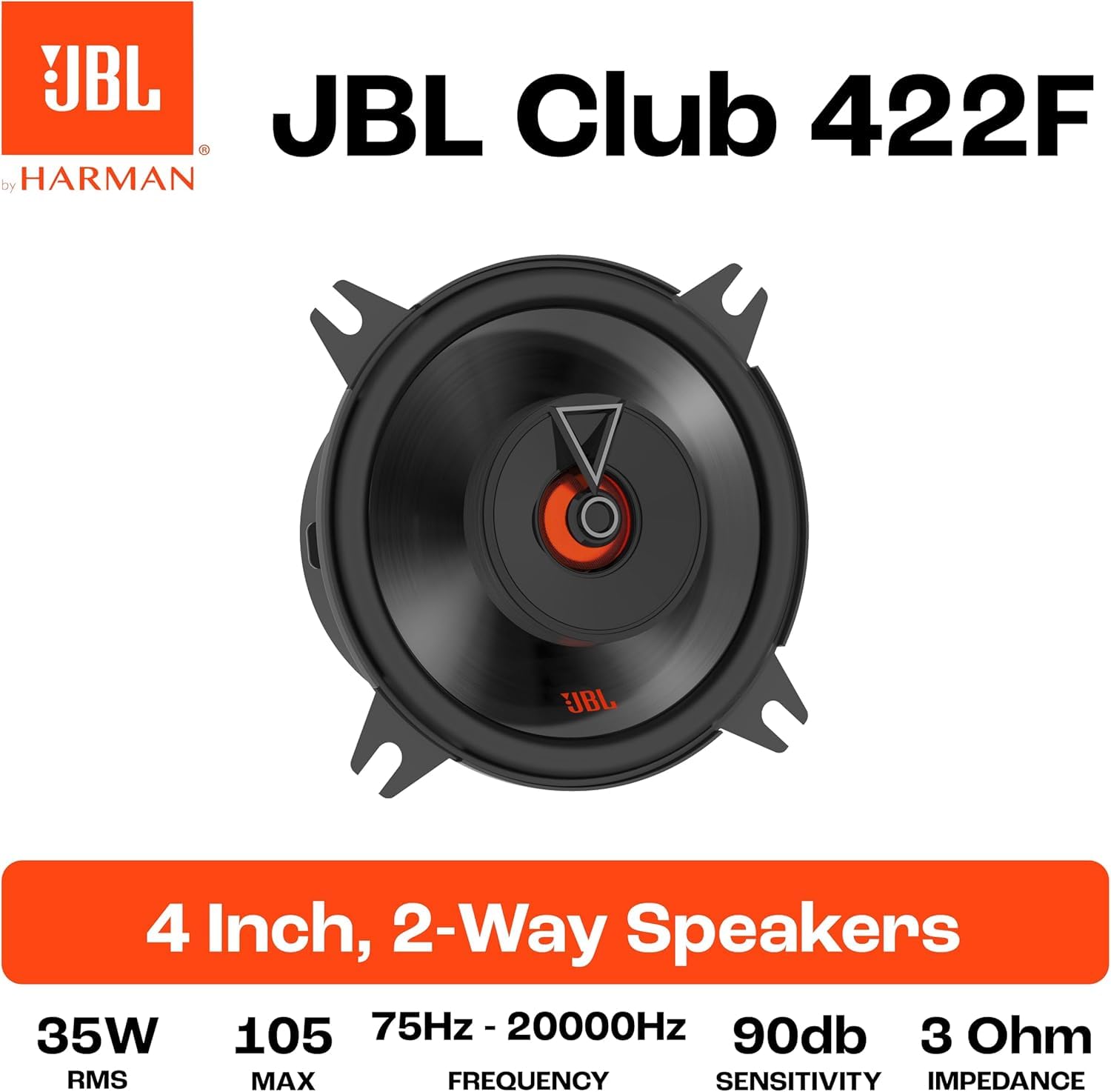JBL Club 422F 2-Vie impianto stereo Altoparlanti Auto Sistema di Harman Kardon - 105 Watt Pro Sound Casse Auto 10 cm | 100 mm | 4 pollici