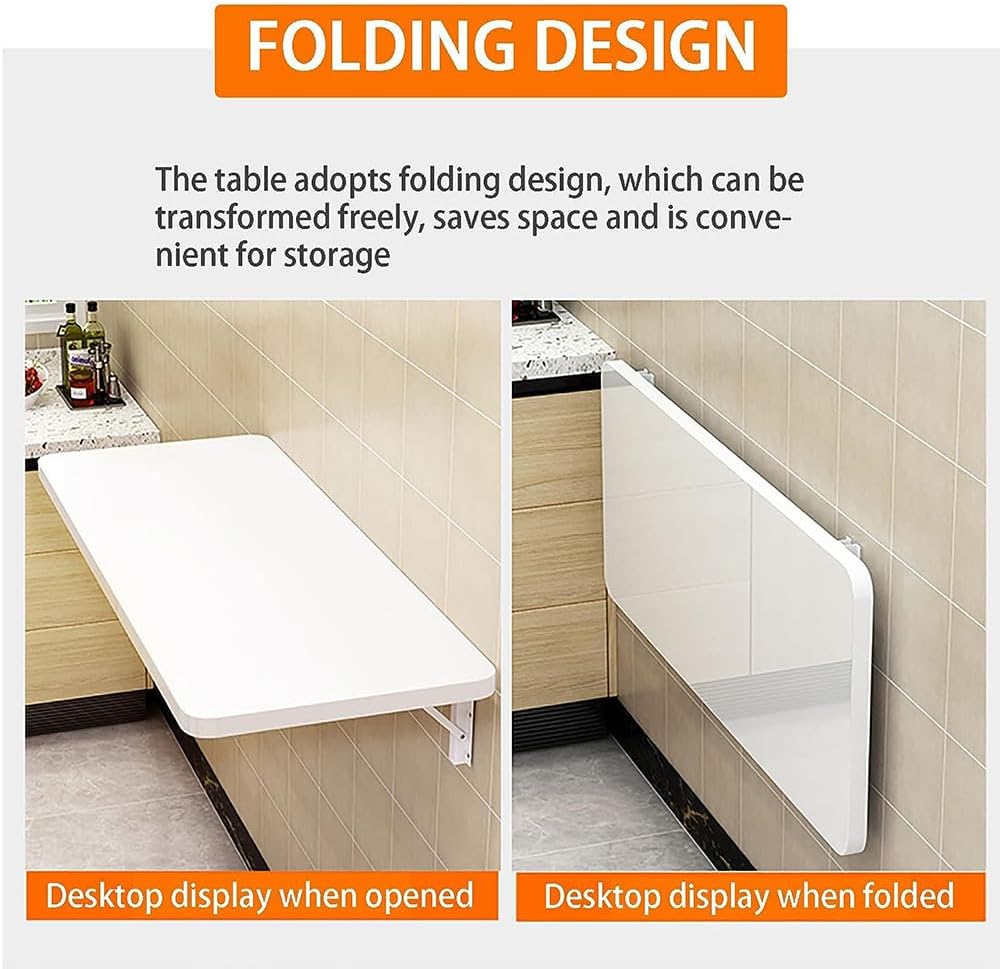 Wall Mounted Folding Drop Leaf Wooden Breakfast Bar for Kitchen Space Small Dining Table Foldable Wall Mounted Design 80cm x 40cm.
