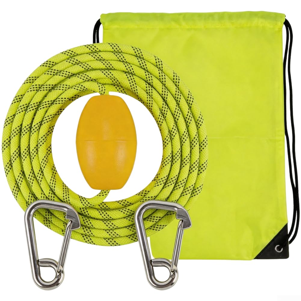Corda di ancoraggio galleggiante riflettente per kayak e canoa, linea in polipropilene giallo fluo con boa in PVC e gancio in acciaio inox, borsa inclusa