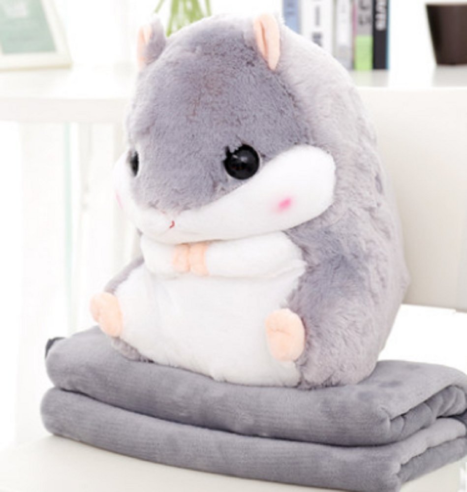 YunNasi Peluche Giganti Criceto con Coperta Cuscino Peluche Coccolone di Animale 50cmx30cm (Grigio)