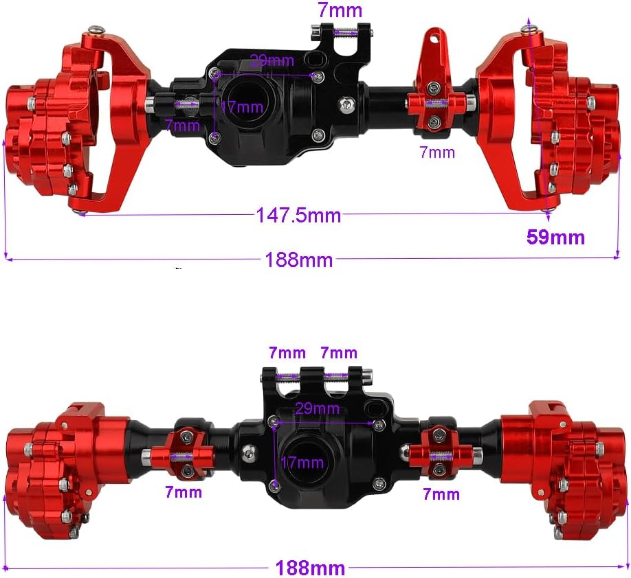 TRX4 Aluminum Alloy Front & Rear Axle Housing Set for 1/10 Traxxas TRX-4 Defender Bronco 2021 G500 Chevrolet RC Crawler Car Upgrade Parts (red)