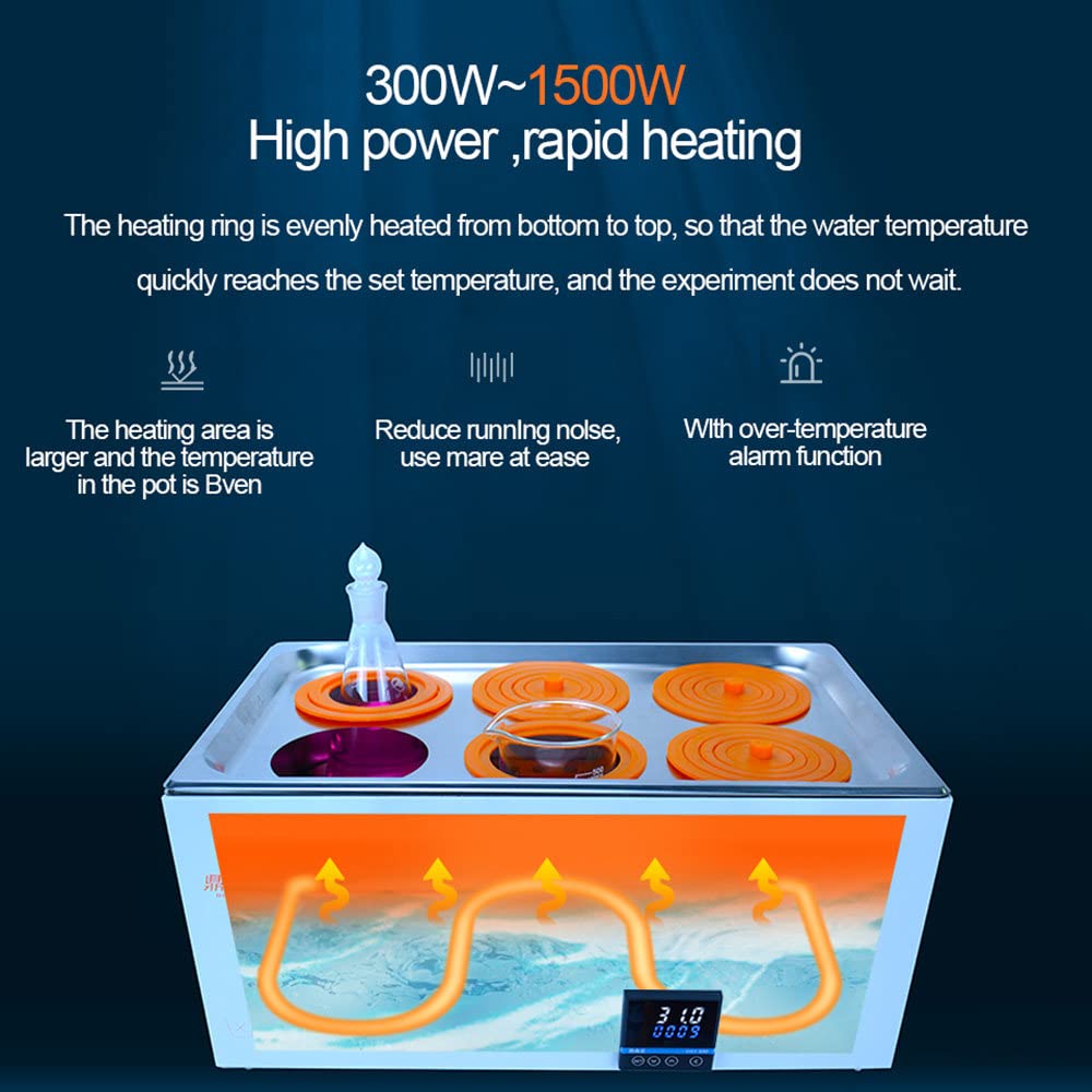 BañO De Agua De Laboratorio, BañO María TermostáTico Digital De 2/4/6 Orificios, RT 5 °C ~ 99,9 °C | Temporizador De 0~999 Minutos | Función AutomáTica De Quemado Antiseco.,6Holes