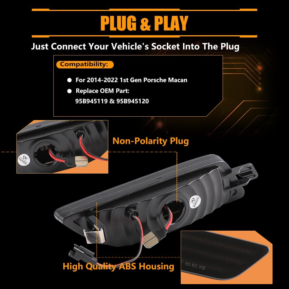 Front Fender LED Side Marker Lights for 2014-2022 Porsche Ma-can, Ma-can Smoked Lens Side Bumper Marker Lamps, [Ultra-Bright] Amber LED Side Markers Turn Signal Lights, 2 PCS