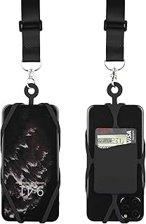Gear Beast Cell Phone Lanyard with Adjustable Neck Strap Compatible with iPhone Galaxy & Most Smartphones, Silicone Phone Holder with Card Pocket and Adjustable Satin Polyester Lanyard