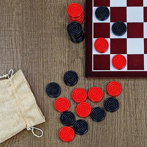 Attatoy Black & Red Carved Stackable Wooden Checkers (24 Pieces); with Drawstring Cloth Storage Bag - Thumbnail 2