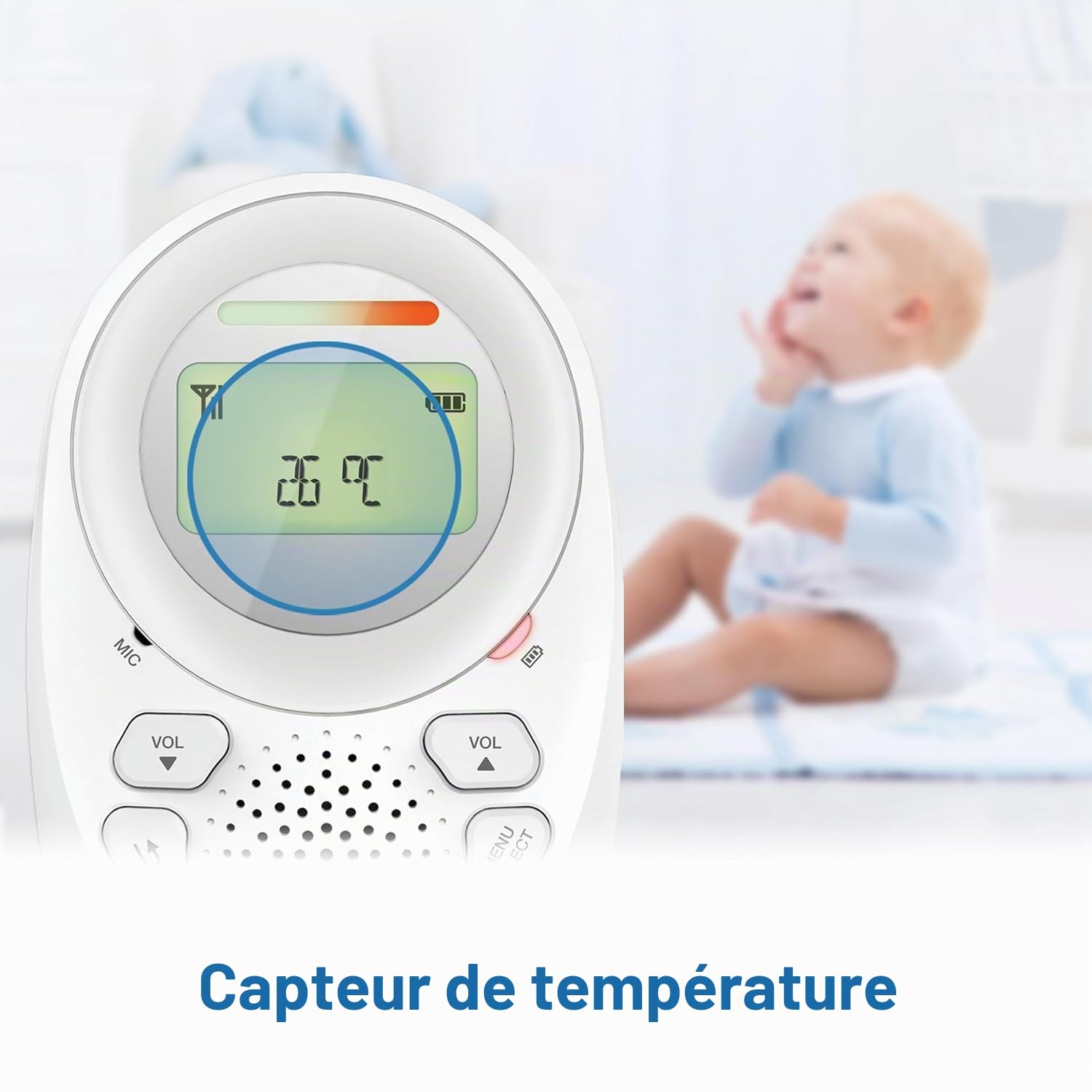 VTech DM1211 Babyphone Audio Numérique – avec Technologie DECT, Fonction Interphone, Affichage de Volume LCD, Capteur de Température, Veilleuse et Bien Plus – Unité Parentale et Unité Bébé