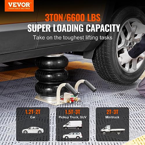 VEVOR Cric Pneumatique 3 T 140-450 mm Cric de Levage Pneumatique 0,8-1,0 MPa Cric Gonflable 3 Coussins d’Air Levage Rapide Facile Portable pour Réparation Entretien Voiture SUV Atelier Garage Blanc – vue 2