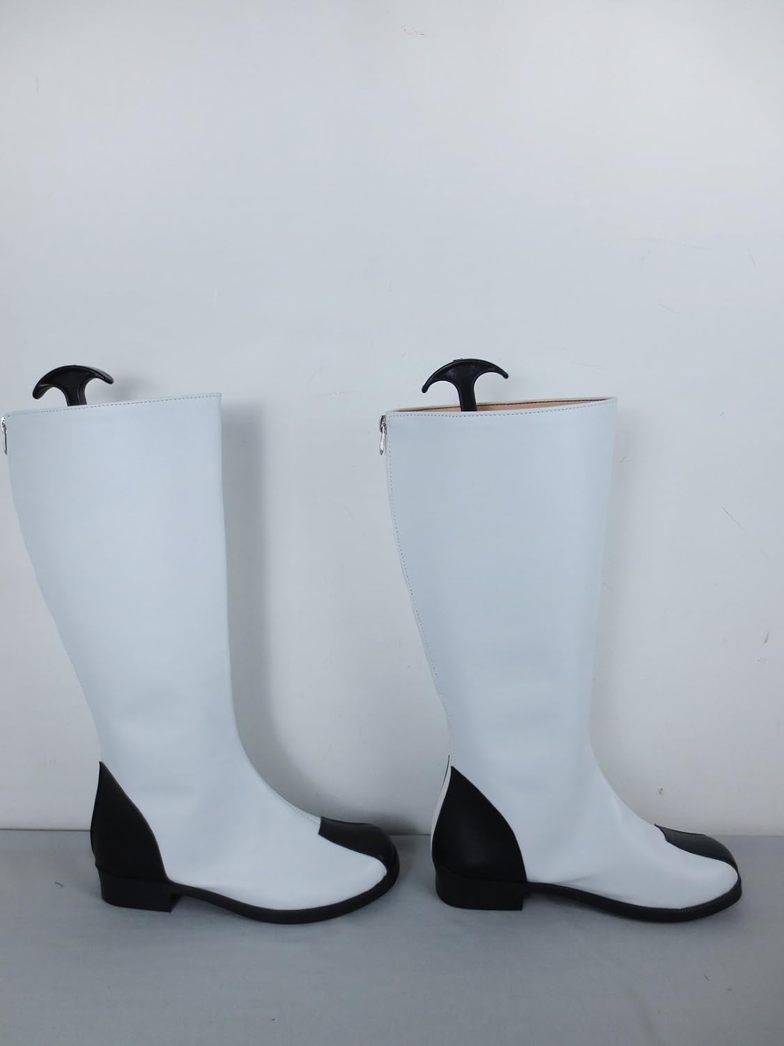 YuanCos White Knee-High Boots with Black Square Toe Anime Style Cosplay Shoes X002