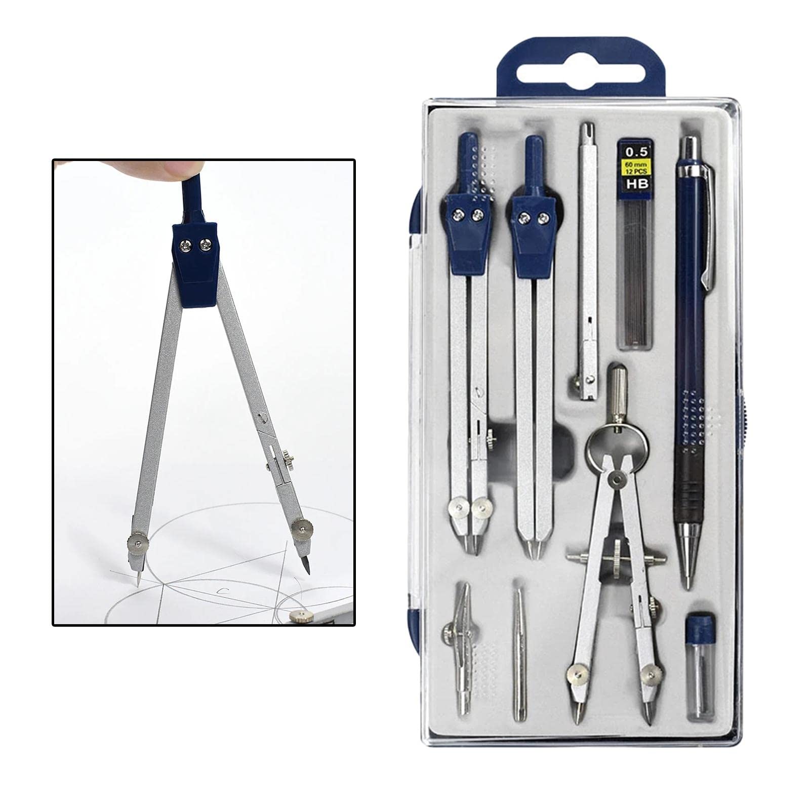 Lot de 5 compas de dessin professionnels 9 pièces en alliage de zinc